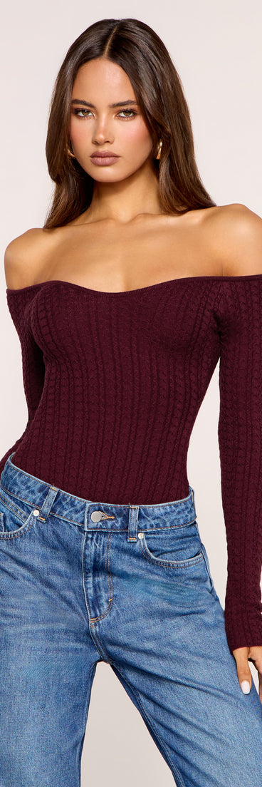 Effortless Chic Knit Off-The-Shoulder Long Sleeve Bodysuit