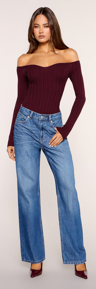 Effortless Chic Knit Off-The-Shoulder Long Sleeve Bodysuit