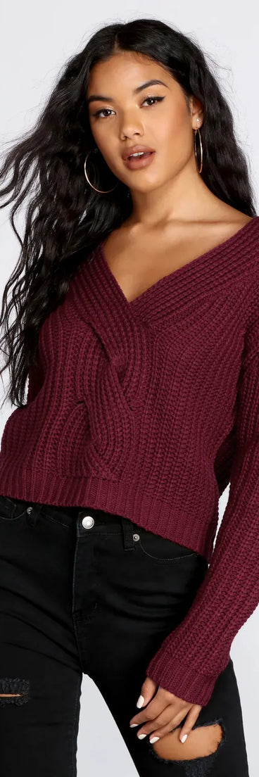 Braided Detail V-Neck Sweater