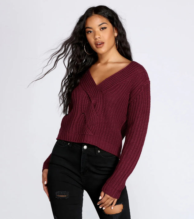 Braided Detail V-Neck Sweater
