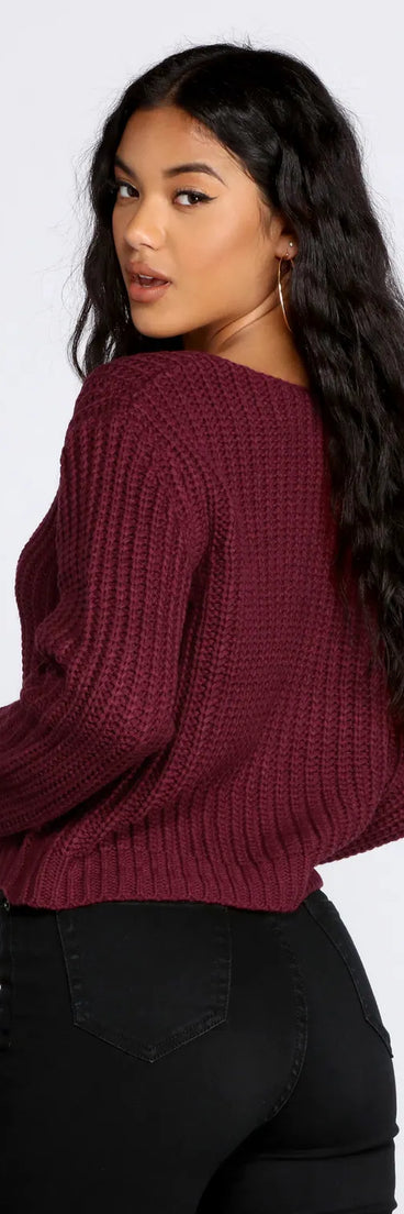 Braided Detail V-Neck Sweater