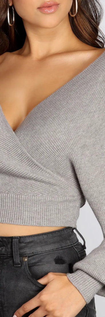 Feeling Fab Surplice Cropped Sweater