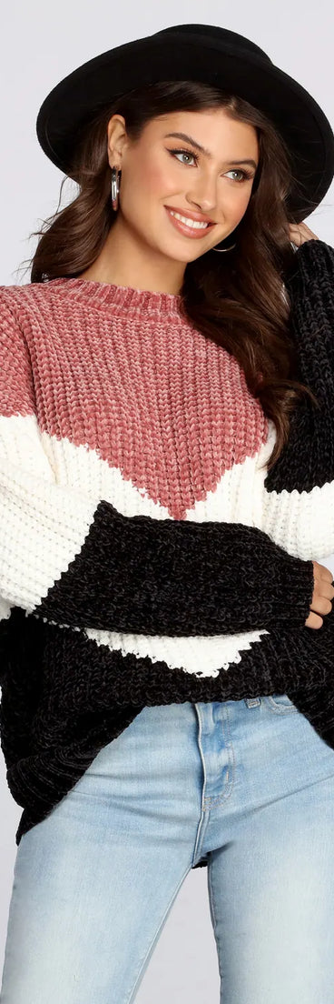 Chevron Chenille Color-block Tunic