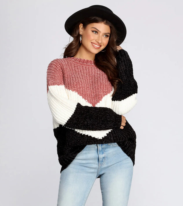 Chevron Chenille Color-block Tunic