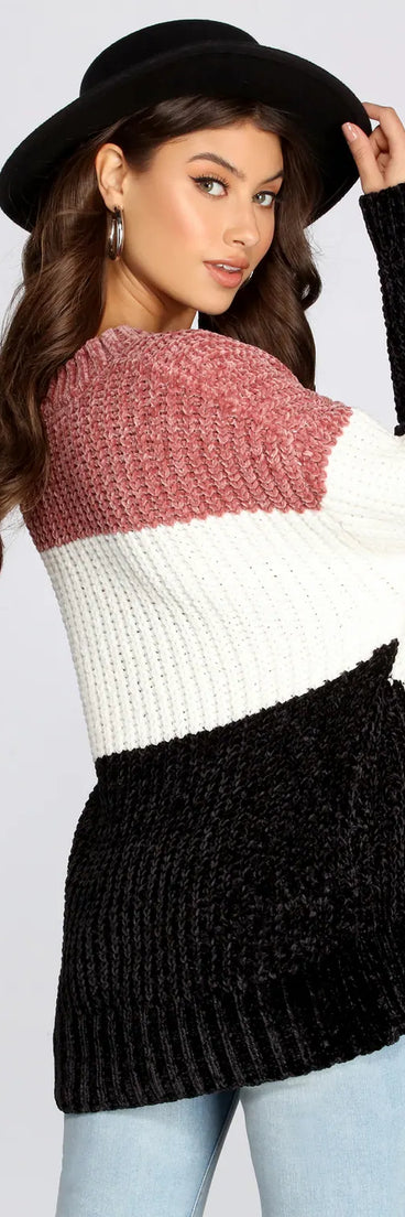 Chevron Chenille Color-block Tunic