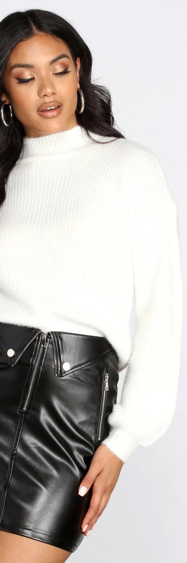 Eyelash Knit Mock Neck Sweater