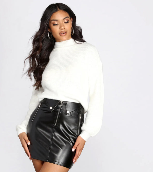 Eyelash Knit Mock Neck Sweater