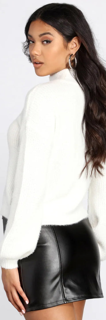 Eyelash Knit Mock Neck Sweater