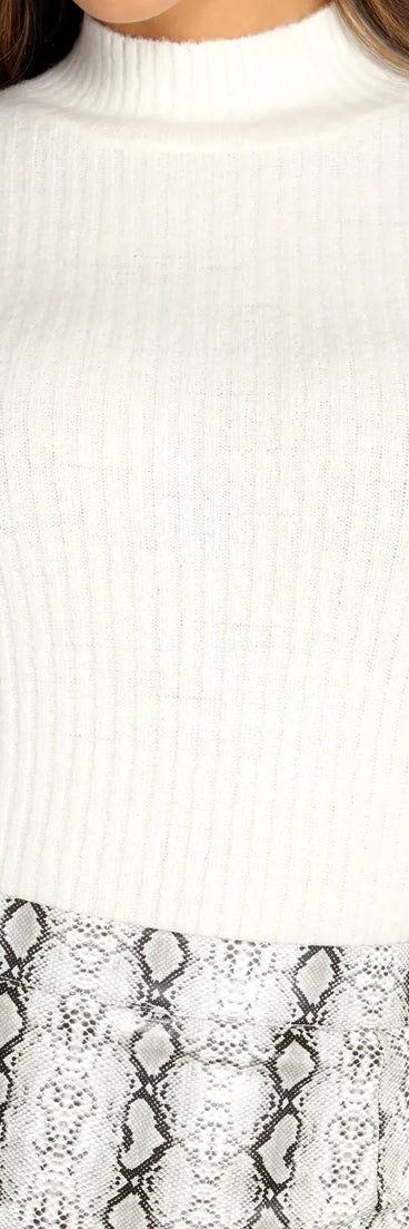 Basic Ribbed Knit Mock Neck Sweater