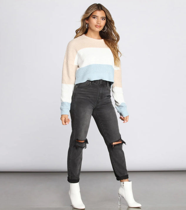 Windsor color block waffle knit pullover outlet