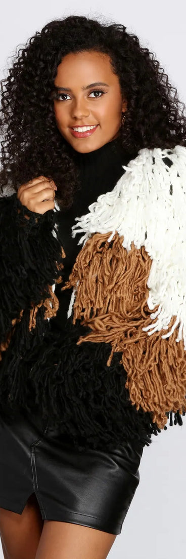 Colorblock Shaggy Cardigan