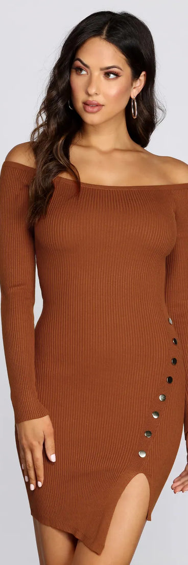 Stylishly Snapped Sweater Dress