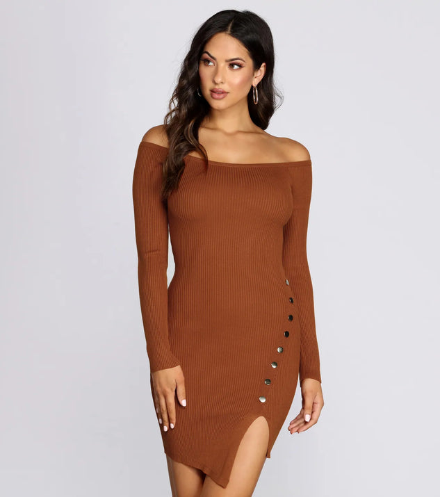 Stylishly Snapped Sweater Dress