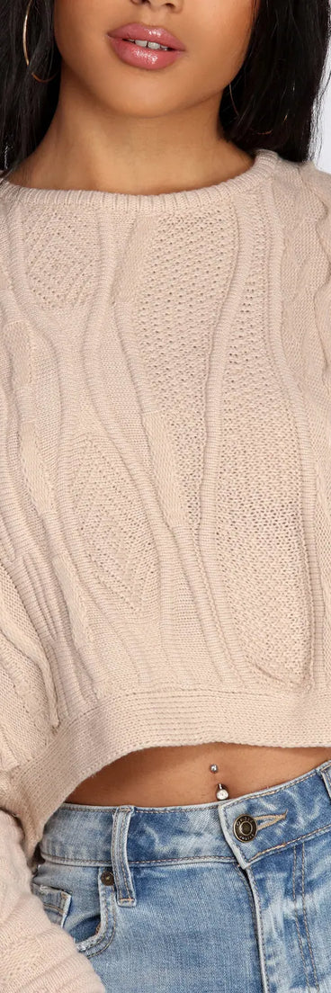 Textured Cable Knit Cropped Sweater