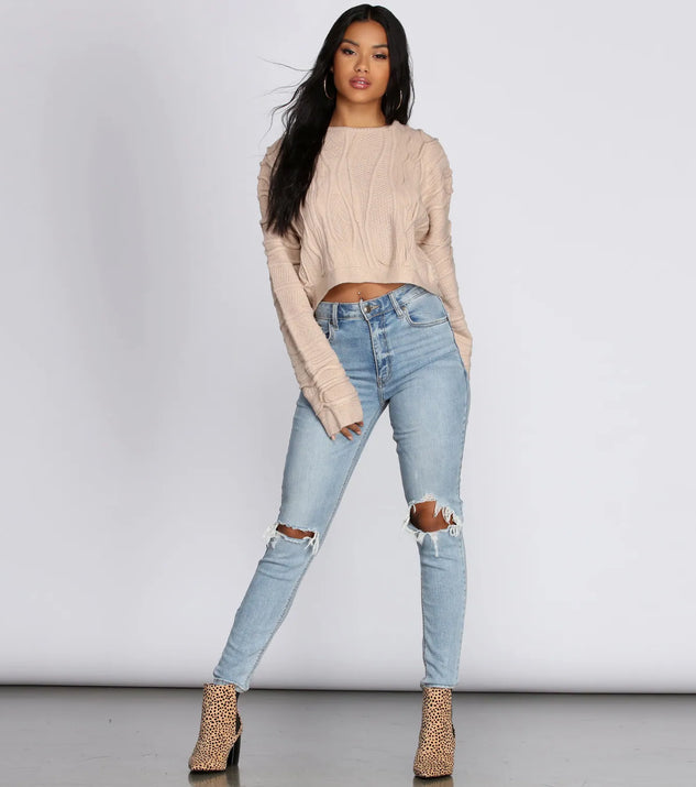 Textured Cable Knit Cropped Sweater | Windsor