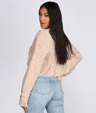 Textured Cable Knit Cropped Sweater