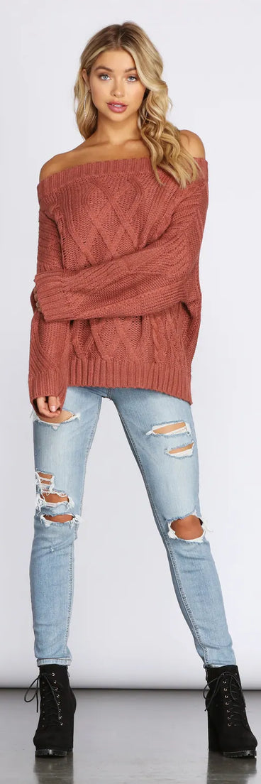 Chic In Cable Knit Sweater