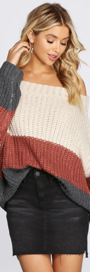 Cozy Colorblock Off The Shoulder Sweater