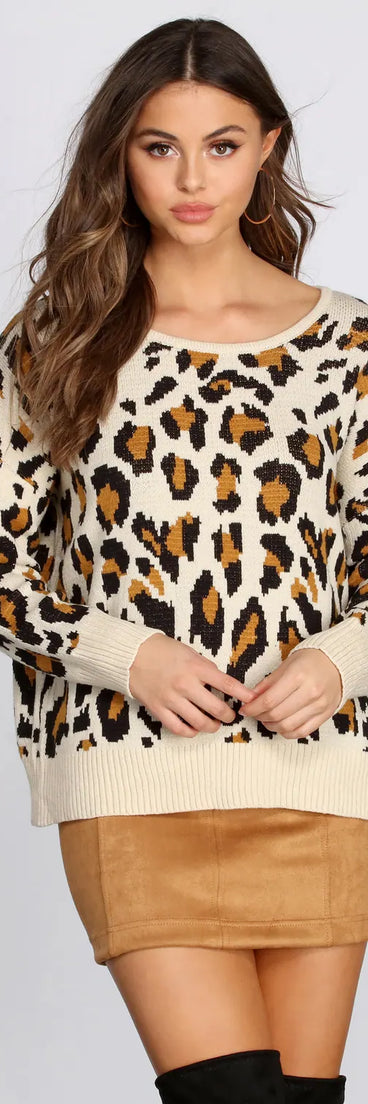 Leopard Print Open Back Sweater