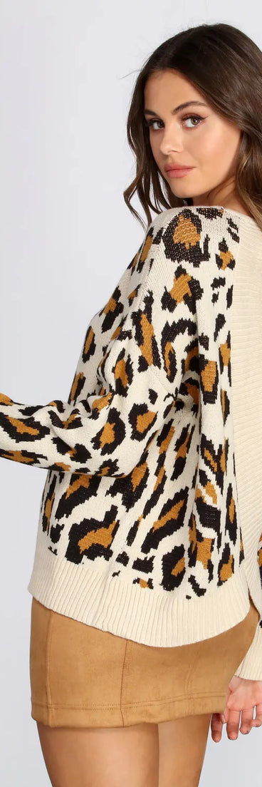 Leopard Print Open Back Sweater
