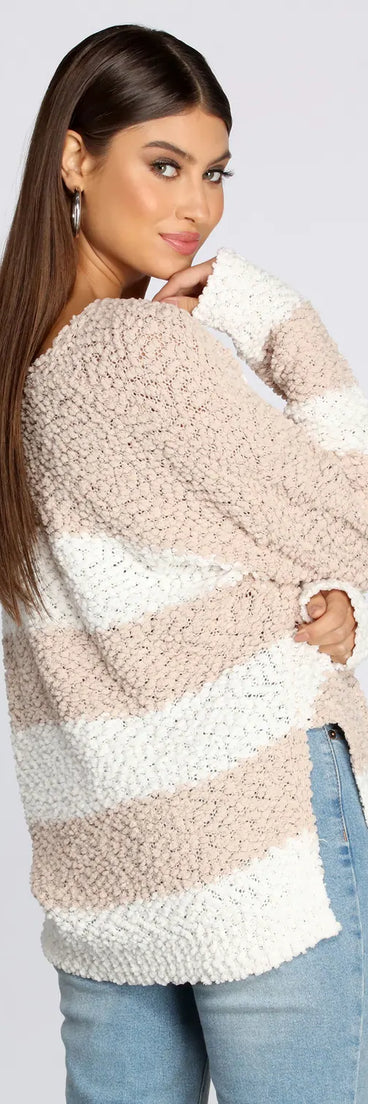 Cozy Popcorn Striped Sweater
