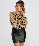 Leopard Print Eyelash Knit Cropped Sweater
