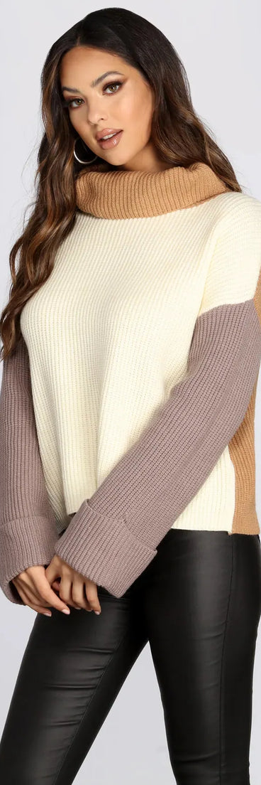 Colorblock Turtleneck Sweater