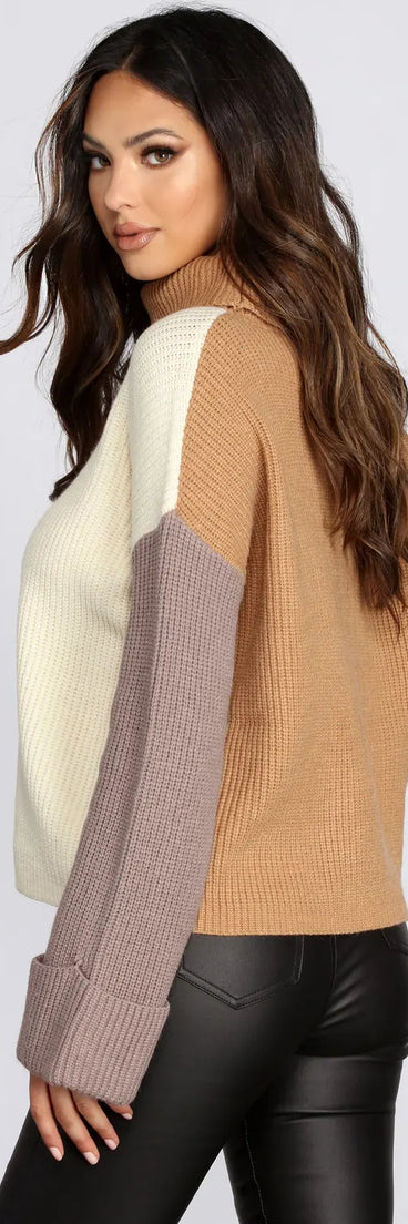 Colorblock Turtleneck Sweater