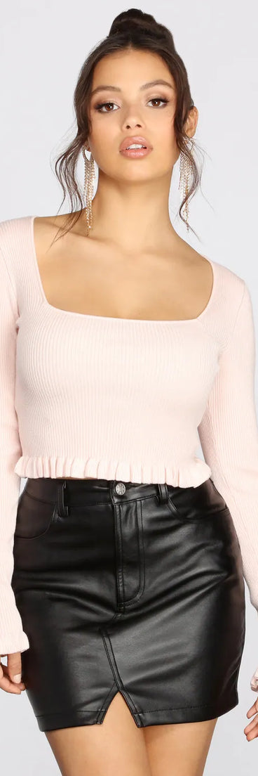 Ruffle Things Up Square Neck Cropped Top