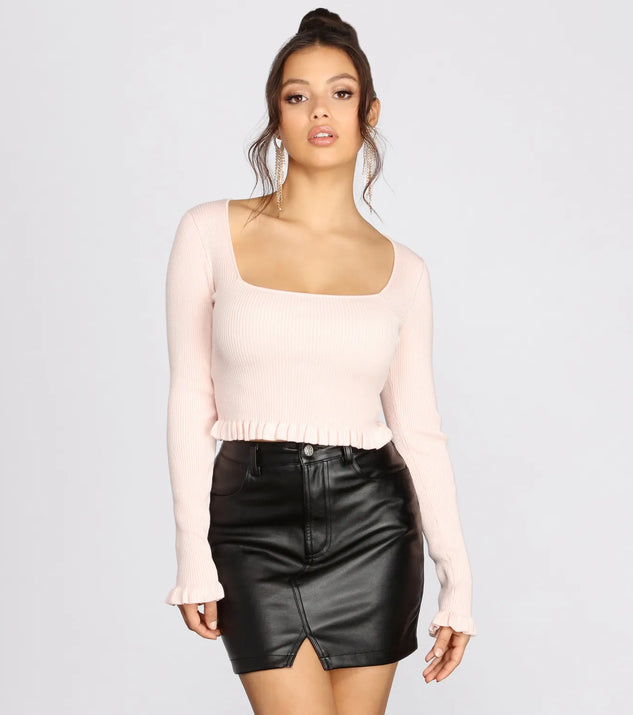 Ruffle Things Up Square Neck Cropped Top