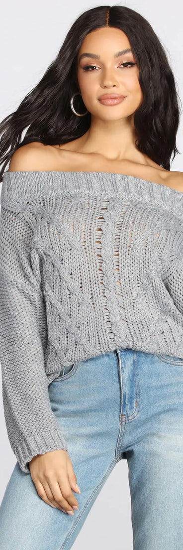 Off The Shoulder Cable Knit Sweater