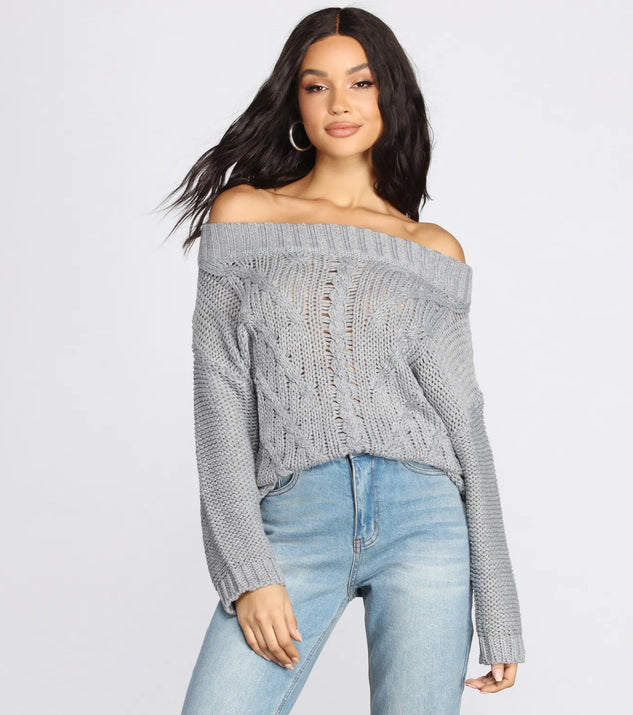 Off The Shoulder Cable Knit Sweater