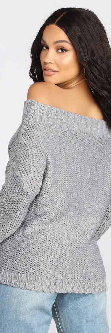 Off The Shoulder Cable Knit Sweater