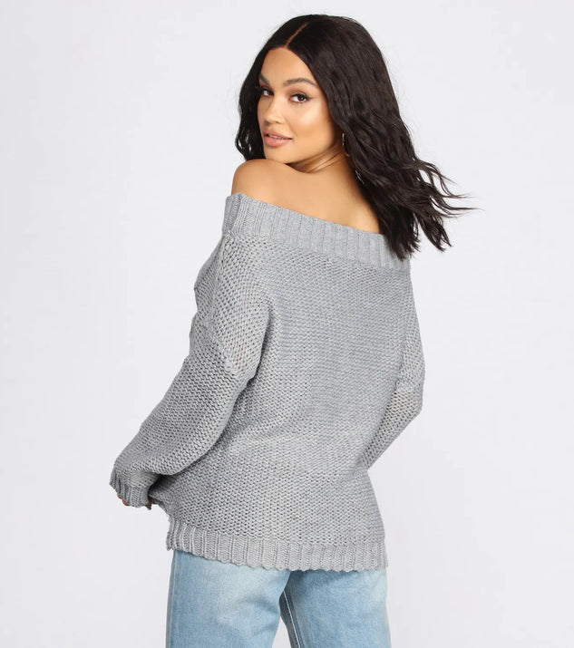トップス theredthread S bicolor shirred knit Off The Shoulder Cable Knit Sweater | Windsor
