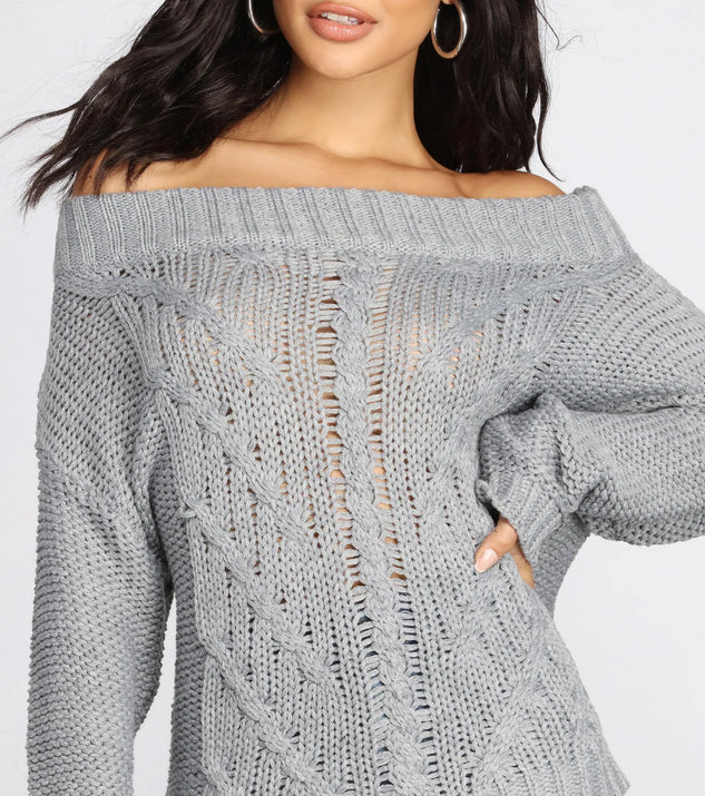 Off The Shoulder Cable Knit Sweater | Windsor