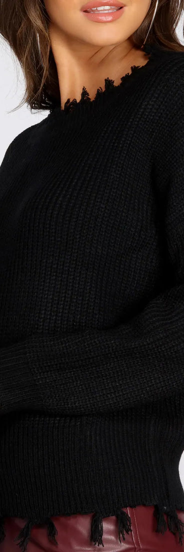 Distressed Cozy Crew Neck Sweater