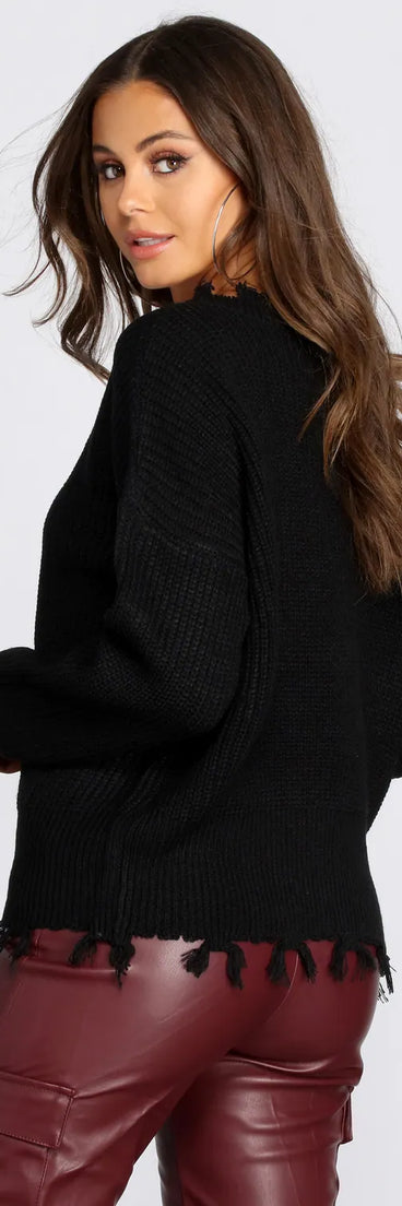 Distressed Cozy Crew Neck Sweater