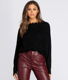 Distressed Cozy Crew Neck Sweater