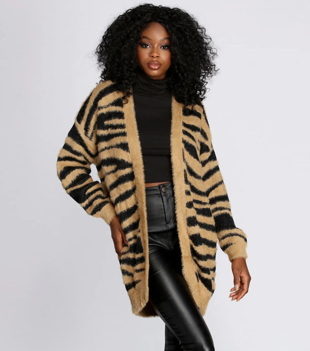 Fuzzy Zebra Print Cardigan