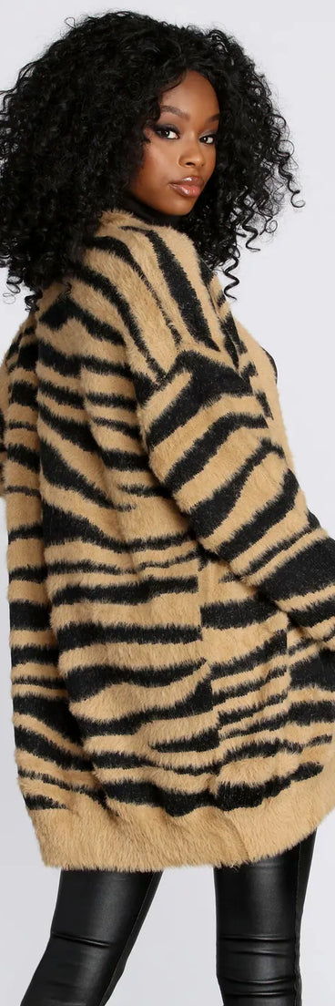 Fuzzy Zebra Print Cardigan