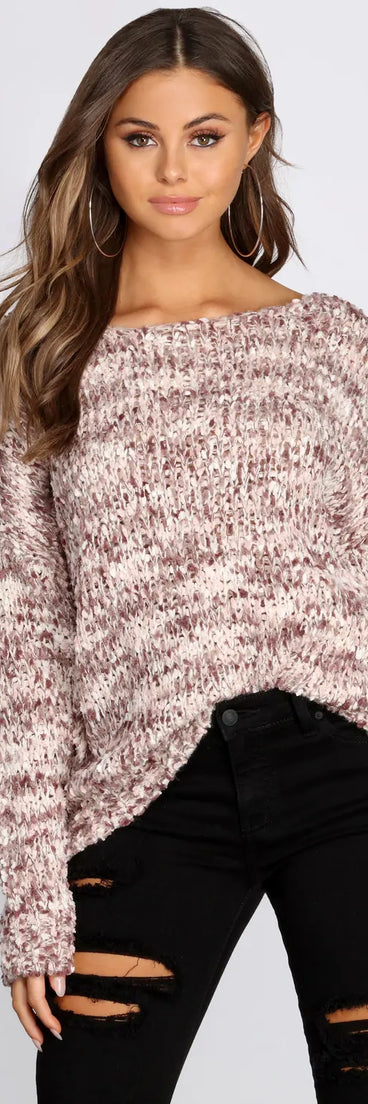 Wide Neck Confetti Knit Sweater