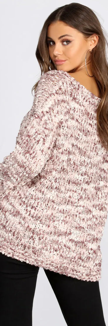 Wide Neck Confetti Knit Sweater