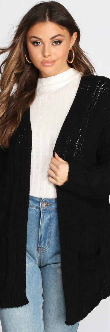 Cuddle Up In Cable Knit Cardigan