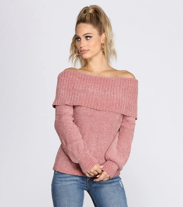 Chic Off The Shoulder Chenille Sweater