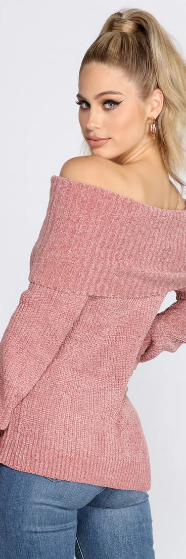 Chic Off The Shoulder Chenille Sweater