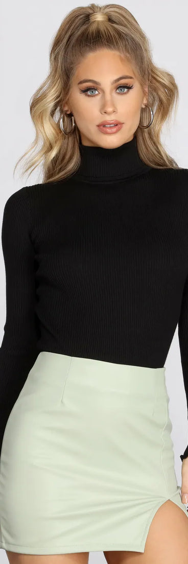 Ribbed Knit Turtleneck Top
