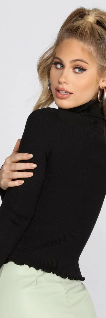 Ribbed Knit Turtleneck Top