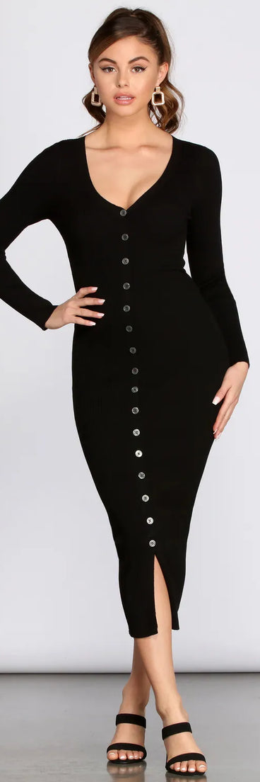 Button Down Knit Midi Dress