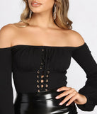 Lace Knit Up Off Shoulder Bodysuit