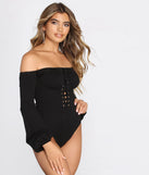 Lace Knit Up Off Shoulder Bodysuit